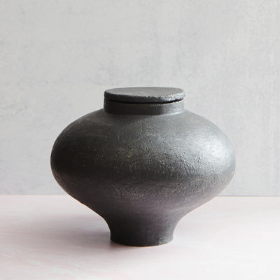 Black Squat Moon Jar
