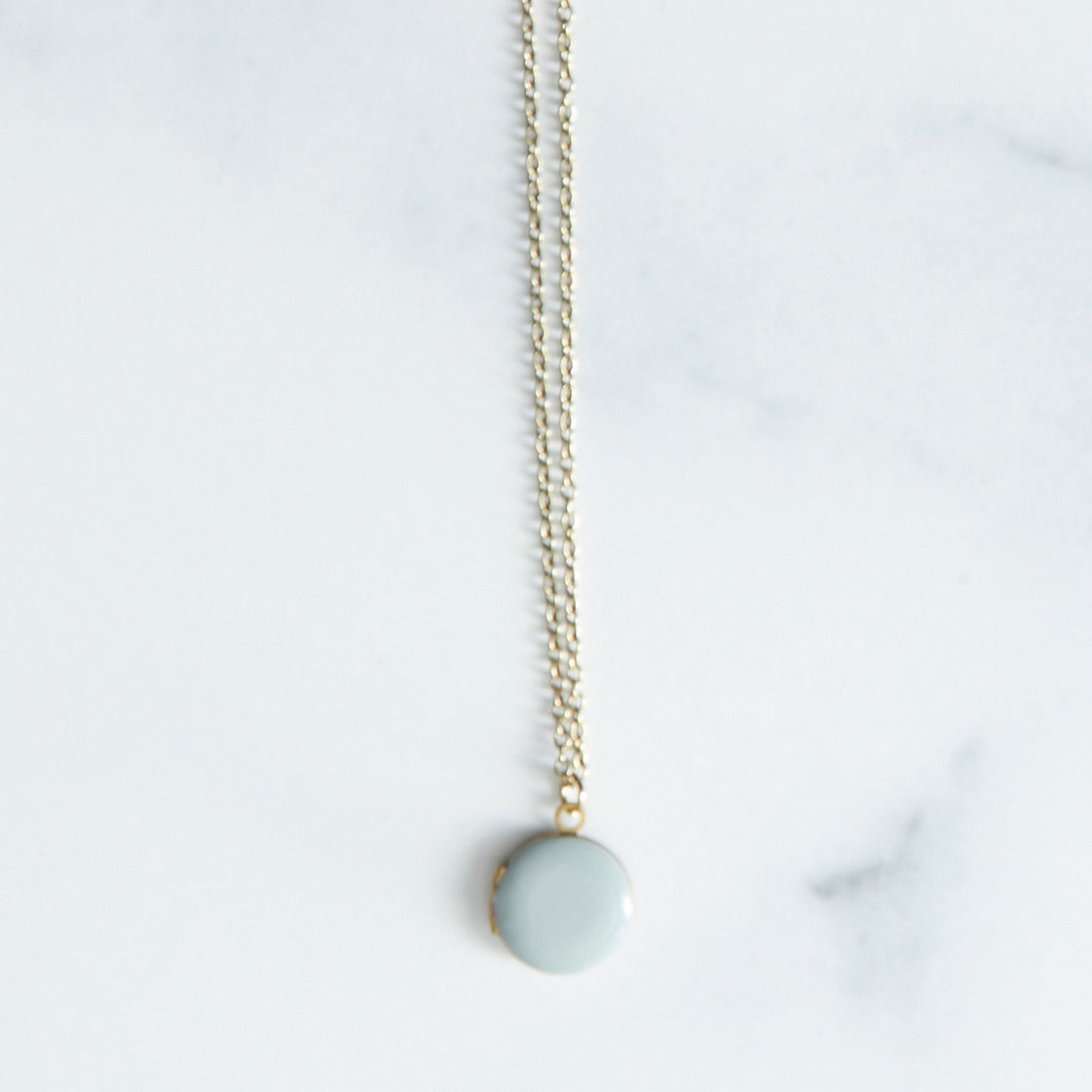 Antique Enameled Baby Locket Necklace - Dove Grey