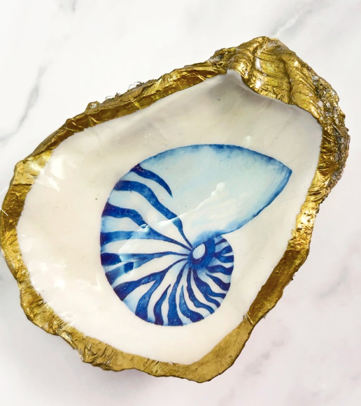 Decoupage Oyster Jewelry Dish: Nautilus Shell