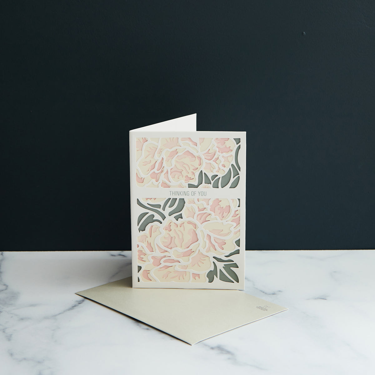Thinking of You Pink and Gray Flowers Card